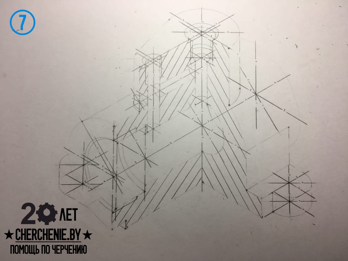 Пример построение аксонометрических проекций корпуса