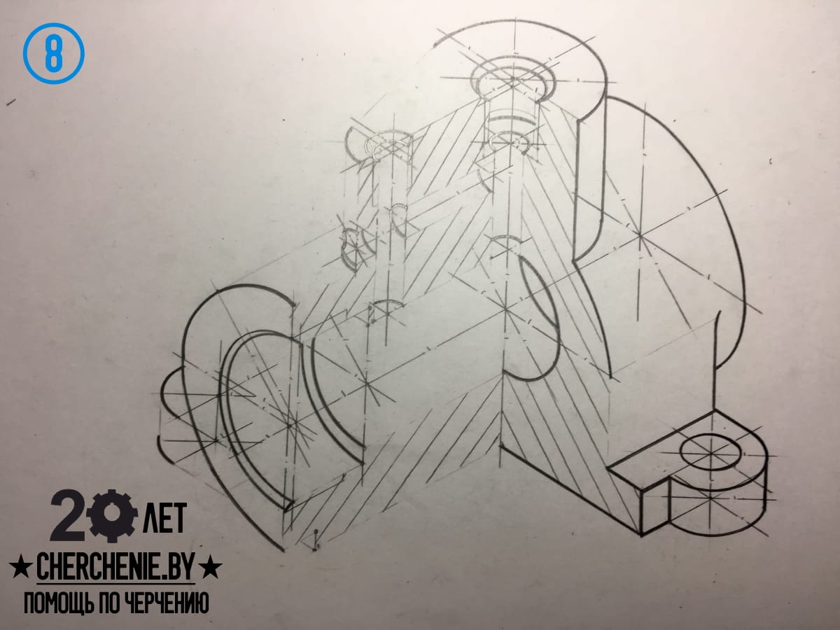 Пример построение аксонометрических проекций корпуса